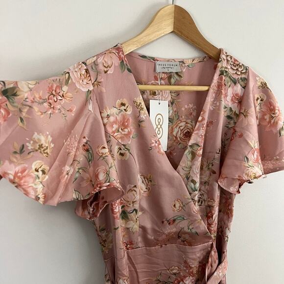 Dress Forum Los Angeles Pink Floral Faux Wrap Dress Size Small NEW - Picture 6 of 10